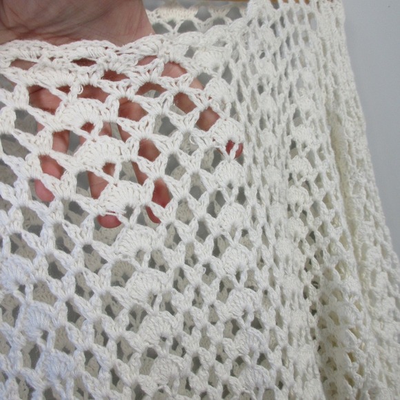 Jessica Roberts Crochet Vtg Y2K Tunic Dress L Ivory Open Knit Beach Boho 568 - Picture 4 of 11